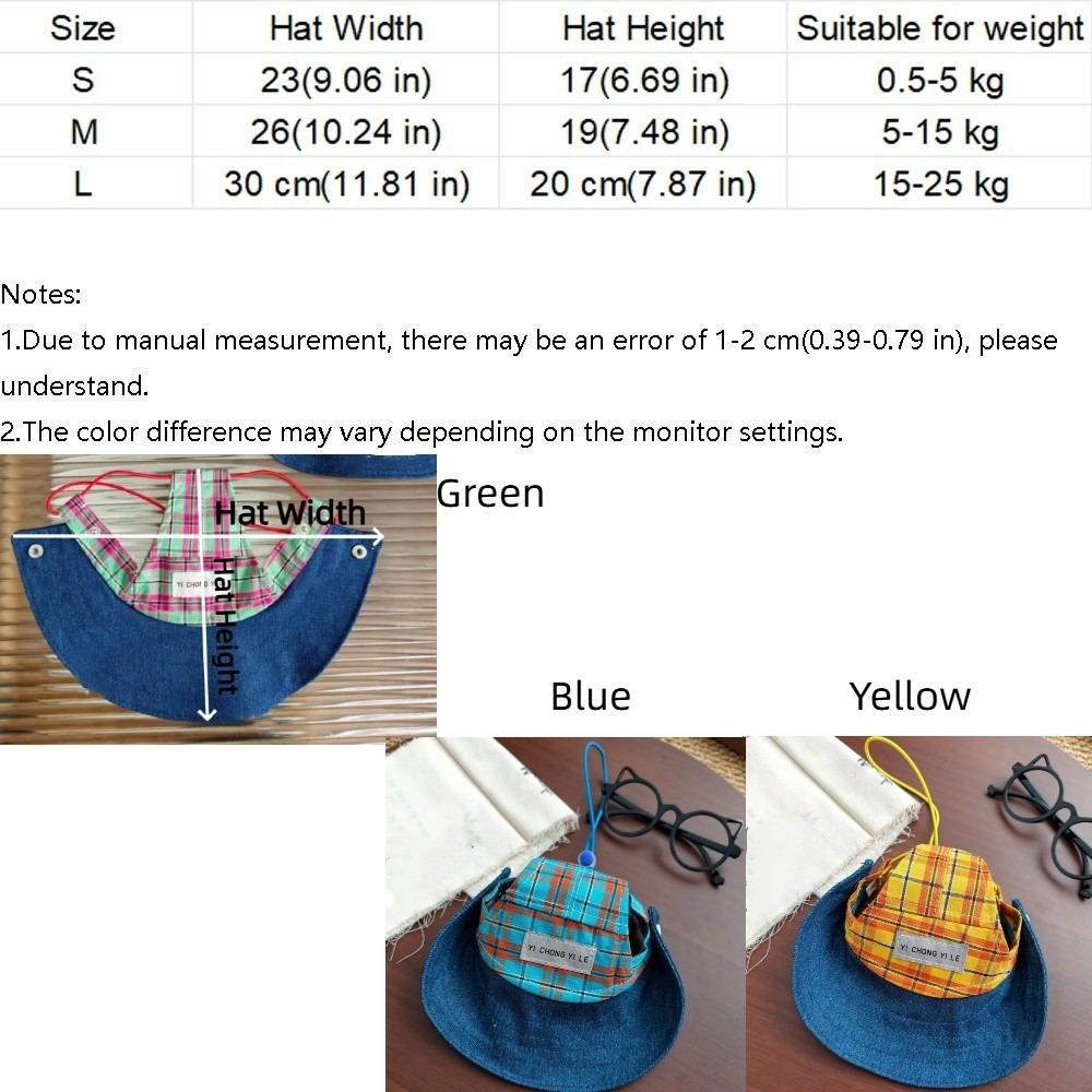 Adjustable Pet Sun Protection Denim Hat Checkered with Ear Hole Dog Fisherman Hat Lightweight Breathable Dog Visor Cap Outdoor