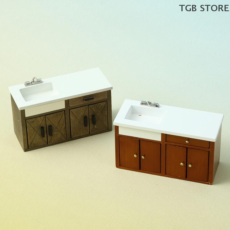 Miniatur Vintage Schrank Schubladenkommode Spüle Möbel 1:12 Puppenhaus Heimmodell Dekoration Spielzeug Puppenhaus Zubehör