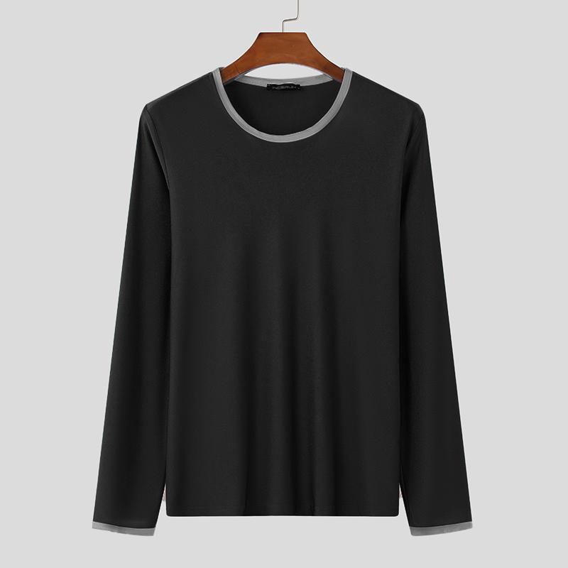 

INCERUN Мужские майки с длинным рукавом, облегающие топы, повседневные облегающие футболки S чёрный