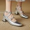 Chaussures Mary Janes à Talons Bas pour Femmes 2025 Luxe Sangle Croisée Argent Noir Beige Talons Bas Fête Chaussures de Mariage Escarpins de Robe pour Femmes
