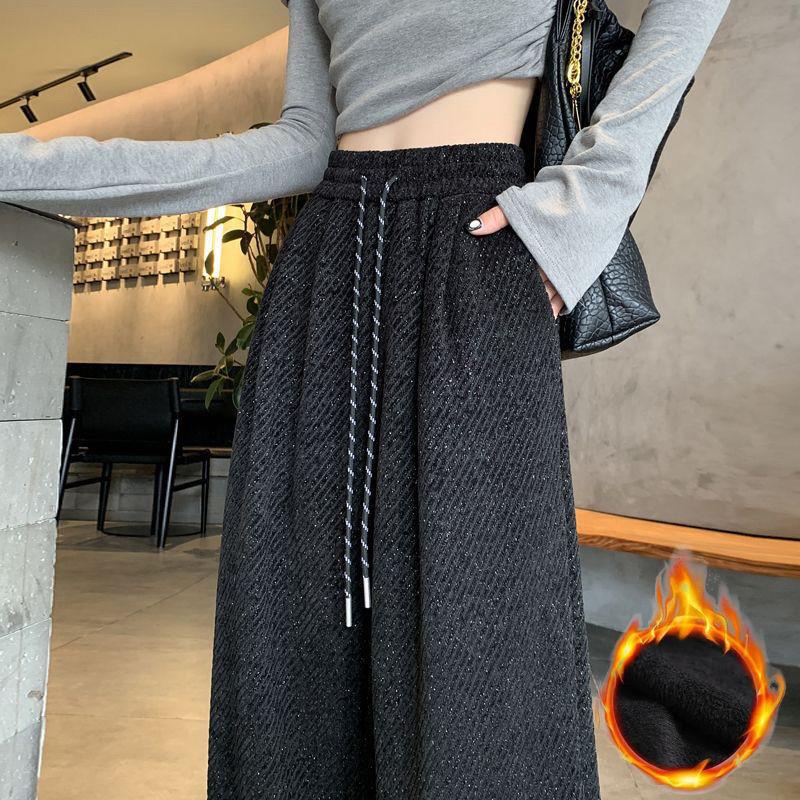 Plus Size 300 Jin Shiny Fleece Wide-Leg Pants for Women - New Loose Fit, High-Waisted, Versatile for Autumn & Winter