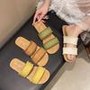 Koreańska wersja fajnych kapci, buty plażowe nad morze, jednosłowne kapcie, damskie na płaskiej podeszwie, wiosna i lato 2025, miękka podeszwa, bohemiczne plecenie