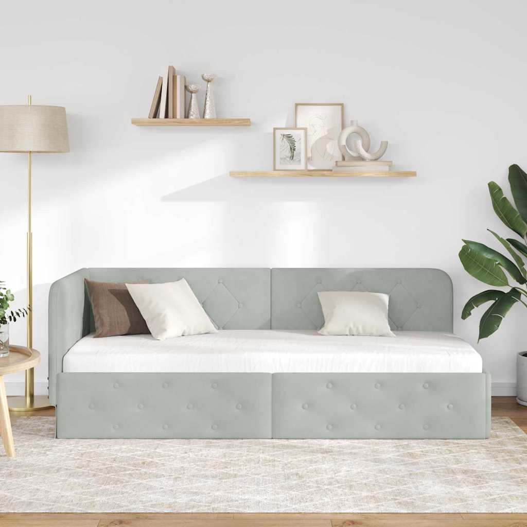 Corner Bed Frame Light Grey 80 X 200 Cm Velvet