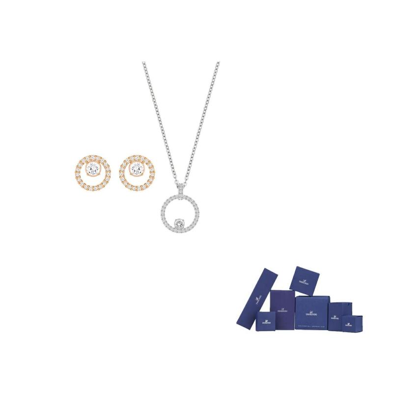 Swarovski Constella Rhodium plated NecklaceStud Earrings Set Womens Multicolor F-Original brand box