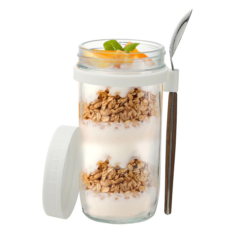 Einmachglasbehälter für Overnight Oats mit Deckel und Löffel Wiederverwendbarer Glasbecher für den Heimgebrauch