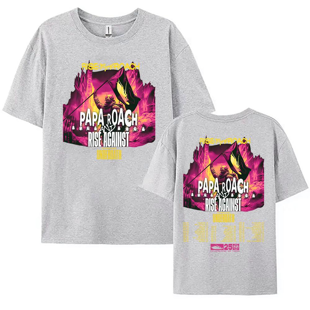

PAPA ROACH and Rise Against Live 2025 Tshirt Rise of The Roach Tour Graphic Tshirt Short Sleeve Summer Women Tees Print T Shirt 4XL