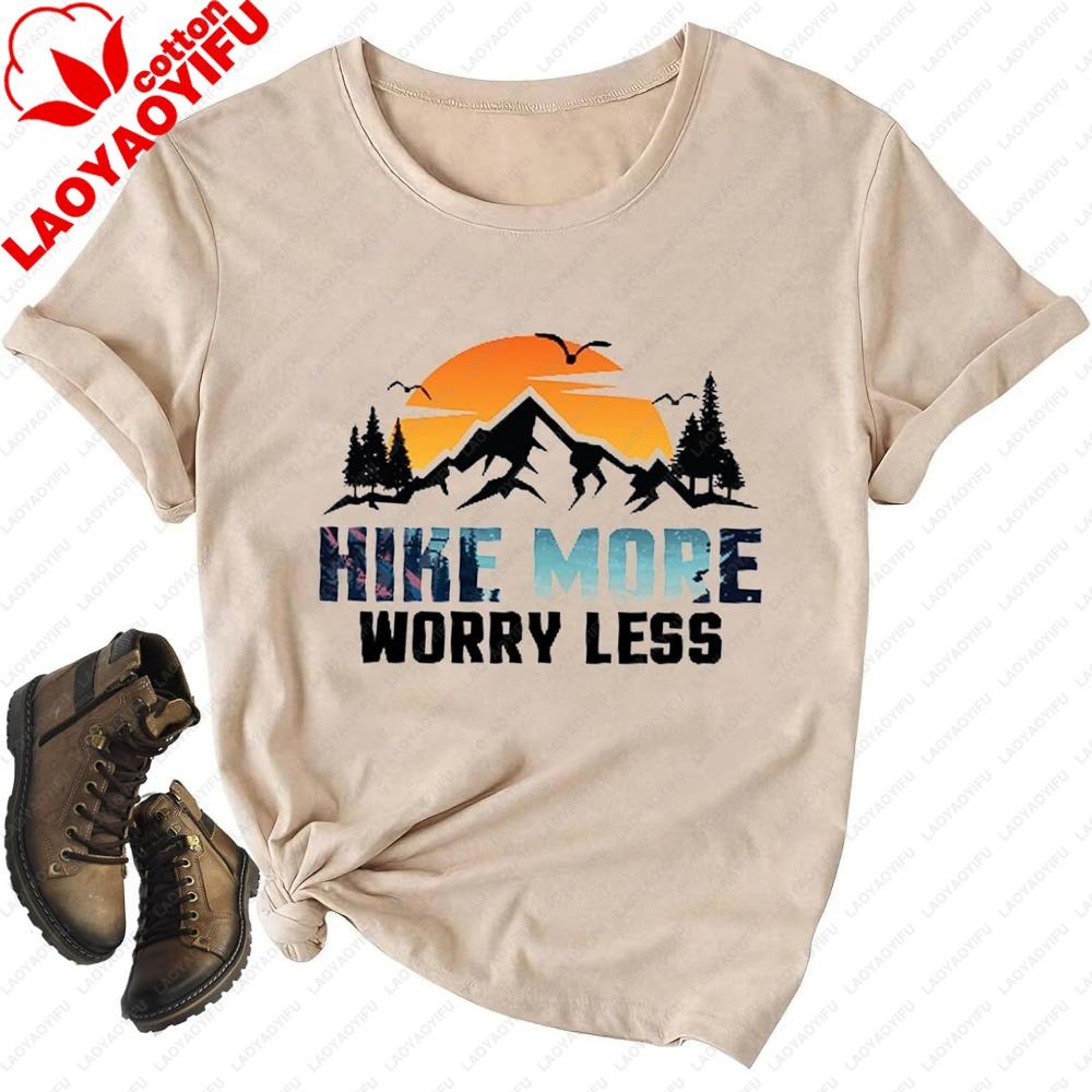 Hiking Shirt For Unisex Adventure Mountain Graphic Athletic Shirts Funny Hike More Worry Less Tee Tops