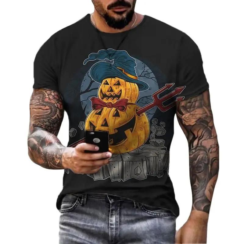 Fashion Terror Funny Pumpkin Shape 3D Printed Graphic T Shirts For Men Halloween Festival Casual Personality Round Neck Tees Tops
