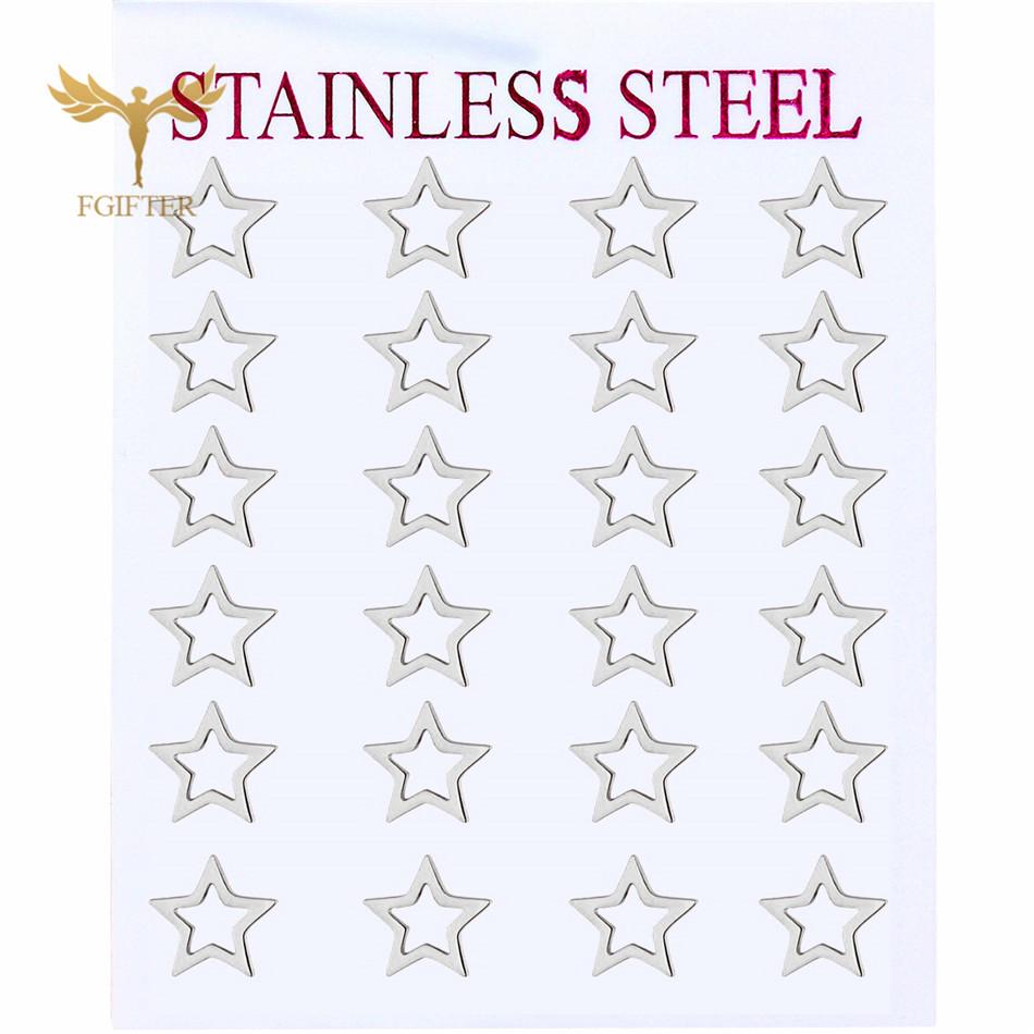 12 Pairs Stud Earrings Set for Women Geometric Triangle Star Round Cross Heart Earing Piercing Stainless Steel Zircon Resale