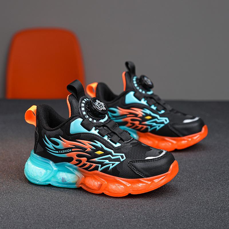 New waterproof leather children's sports shoes medium and old children's rotating button running shoes fashion trend dad shoes