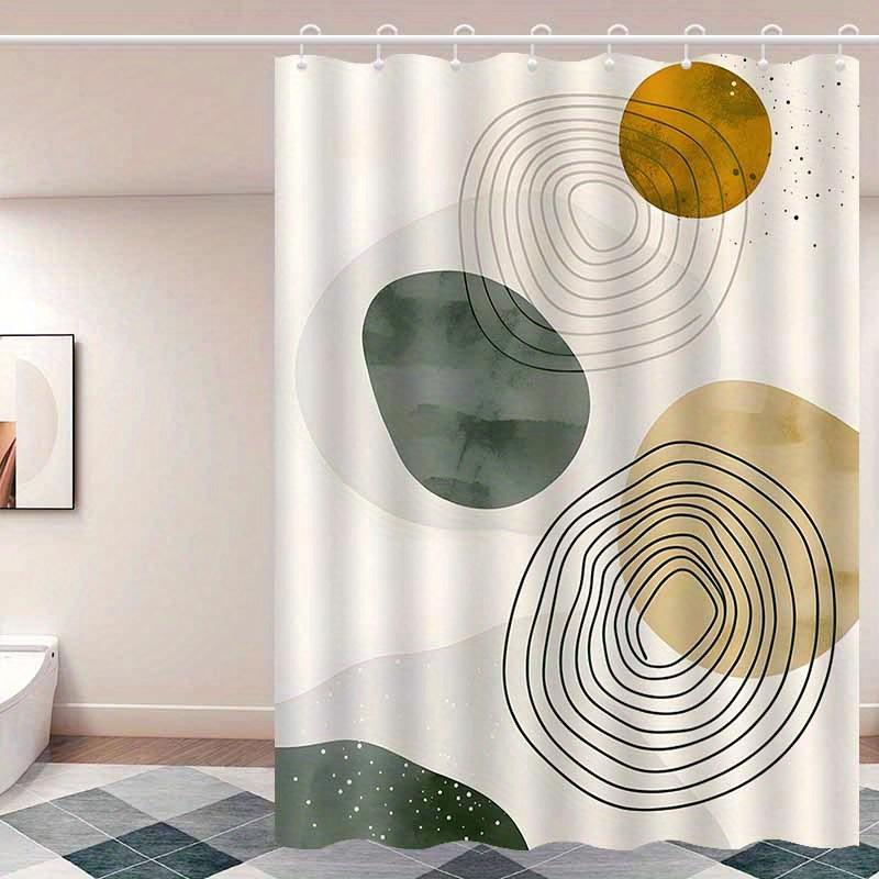1Pc Abstract Minimalist Geometric Pattern Shower Curtain, Polyester Fabric, Machine Washable, Suitable For Bathroom Dcor.