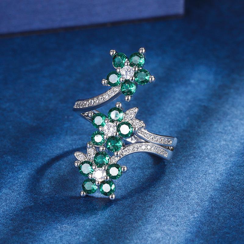 

Ювелирные изделия Медное основание Позолоченное Имитация цвета Кольцо с цветком сокровищ Кольцо Блеск Бриллиант Женское кольцо opening adjustable