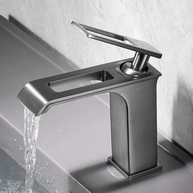 

Ellen waterfall basin faucet bathroom all copper hot and cold wash basin under counter basin black bathroom faucet gold EL2549 G1/2 сірий