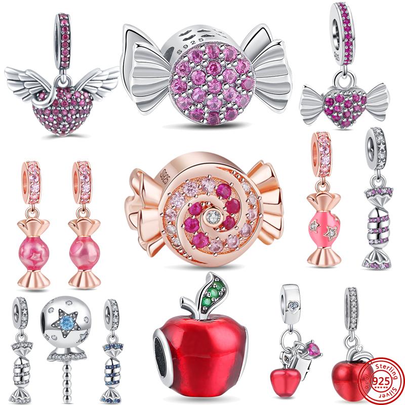 

Амулет из стерлингового серебра 925 пробы, милые карамельные бусины в форме яблока, подвески, подвески, подходят для оригинального браслета и браслета, женские ювелирные изделия