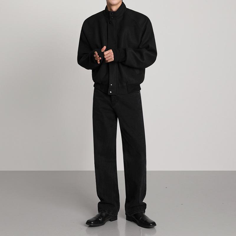 Stand Collar Woolen Jacket Men's Autumn and Winter Korean Style Loose Trendy Retro Jacket Top Clothes