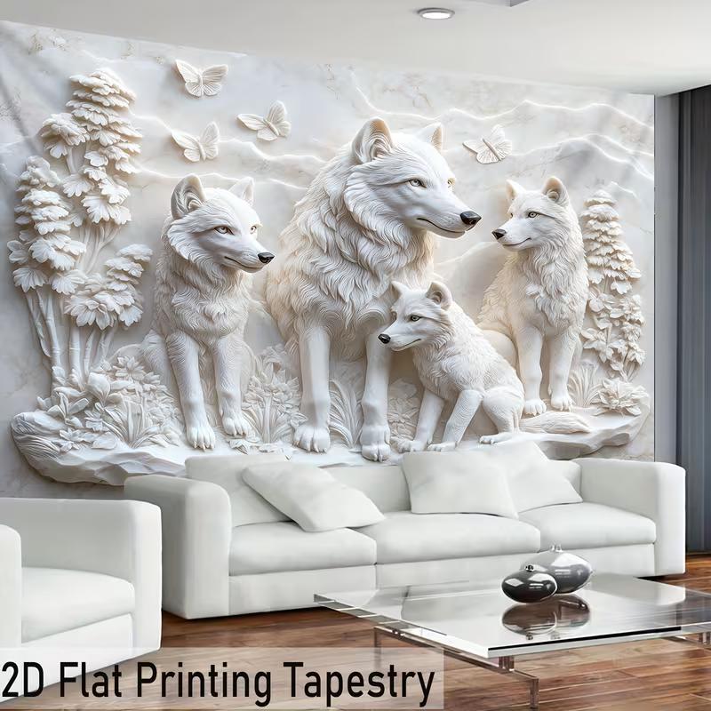 

2D Marble Carved Wolf Family Background Cloth for Nature & Animal Lovers Room Decor 47.2x31.5inch/120*80cm