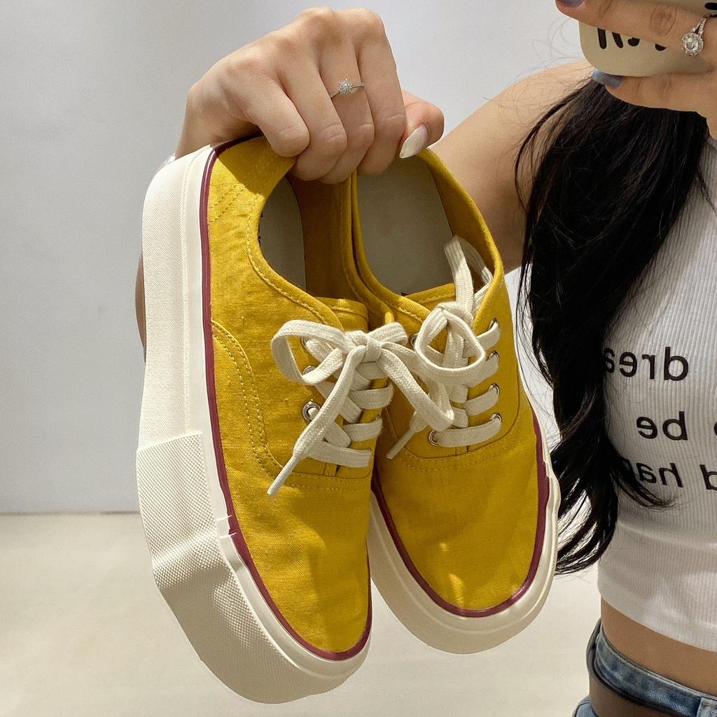 Thick-soled Breathable Linen Contrasting Color Lace-up Round Head Canvas Shoes Women's 2025 New Casual Style Thick-soled Sports Shoes