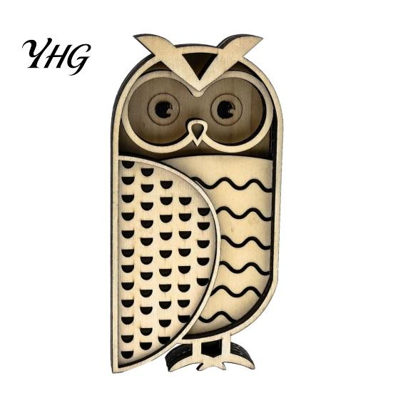Decorative Wooden Animal Statues Multi Layer Owl Figurine, 3D Layered Crafts, Creative Wood Exquisite Crafts for Living Room Carving Ornaments