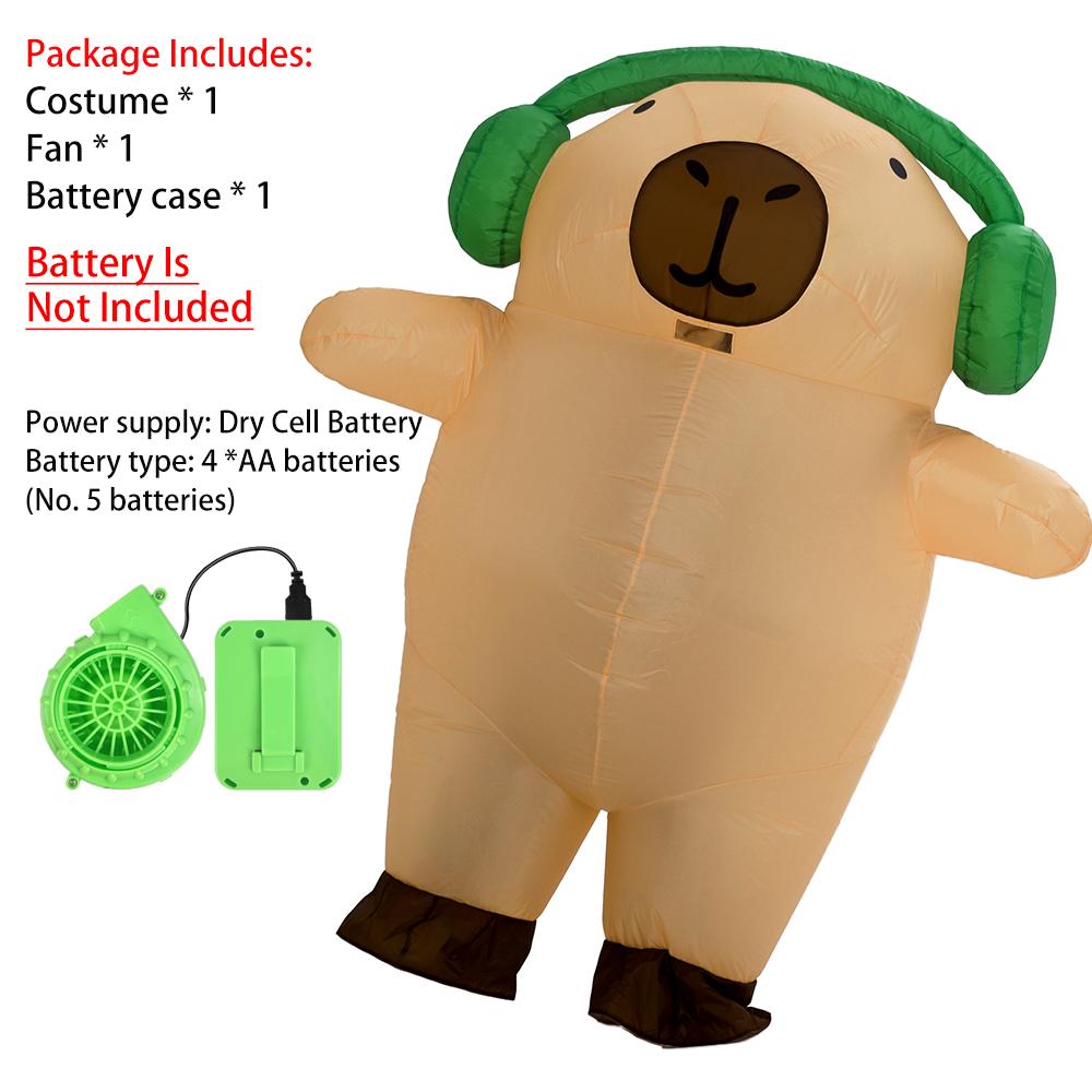 

Capybara with Headphone Inflatable Costume for Adult Funny Party Blow Up Brown Capybara with Green Headphone Costume Fit Height 155-190cm
