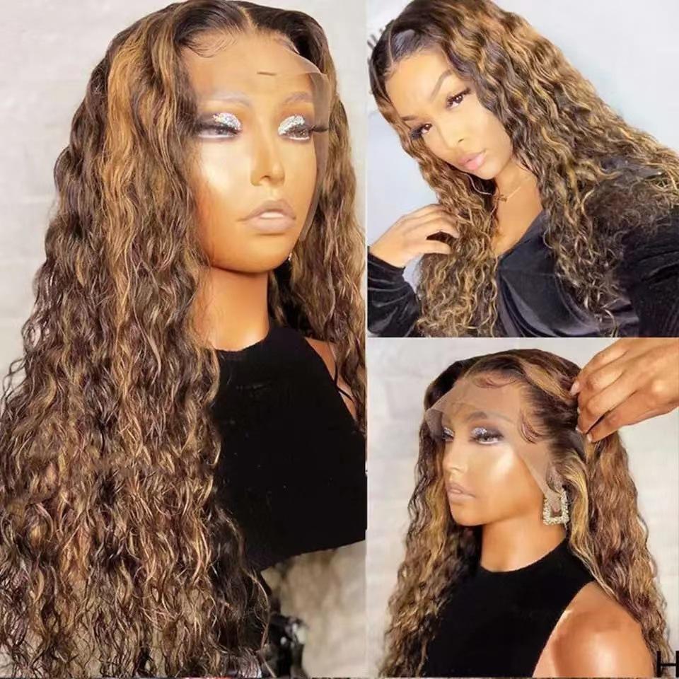 Wig for women with long curly African hair wavy mixed color chemical fiber headgear