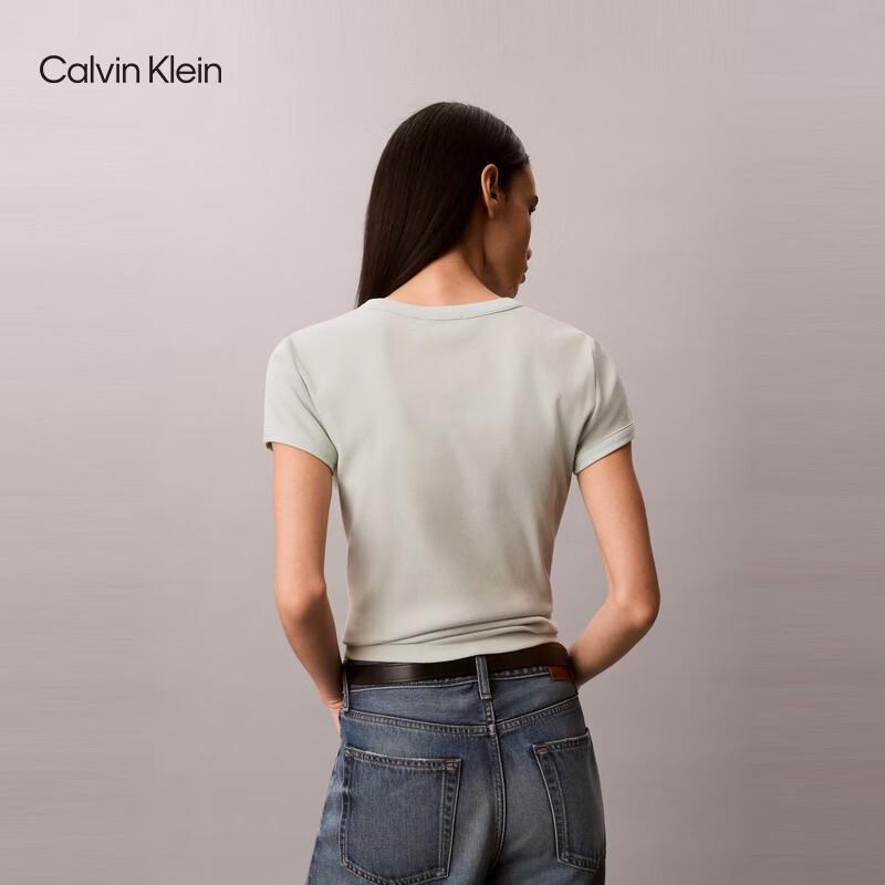 Calvin Klein Jeans Women's CK Logo Ribbed Slim Fit Tee