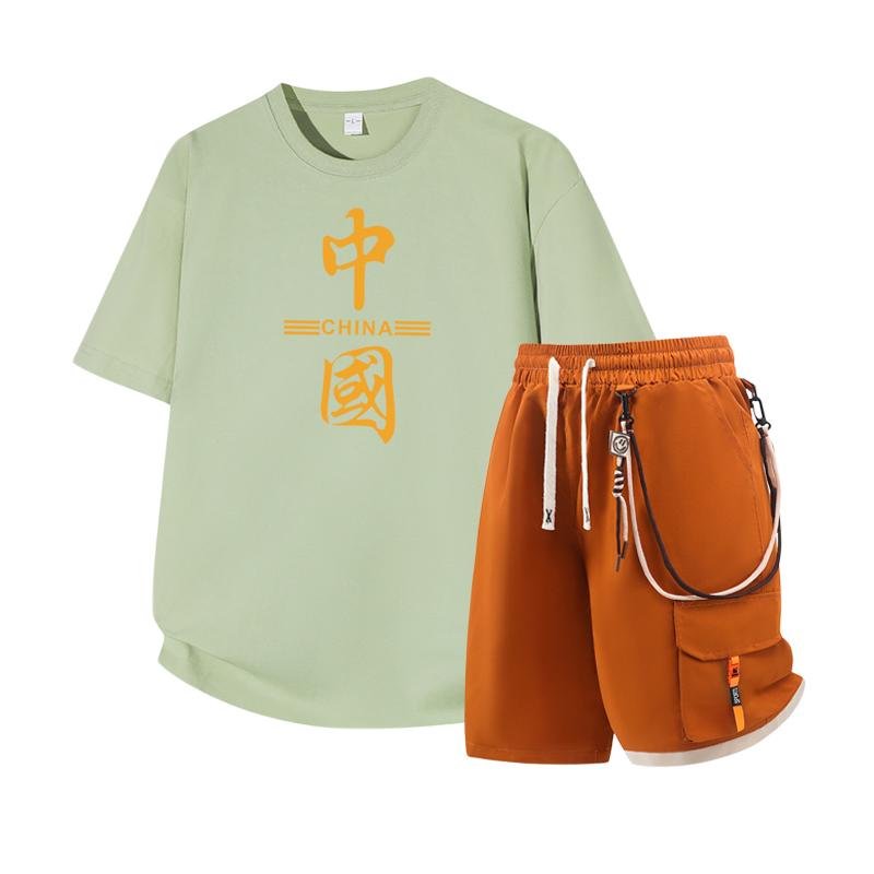 Men's Short Sleeved Set Summer Short Sleeved Slim Fit Upper Garment Men's Two-piece Set
