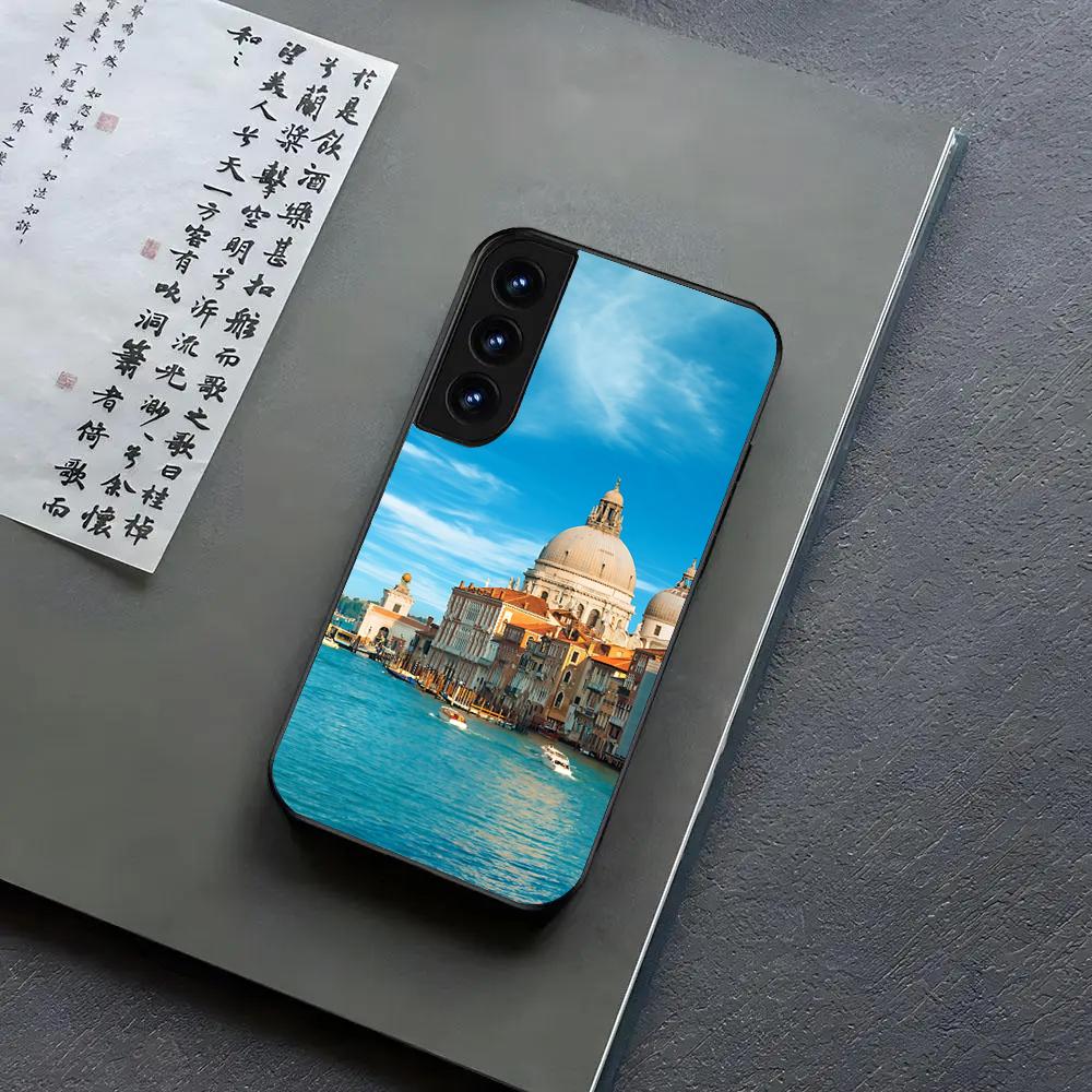 Water City Venice Phone Case For Samsung S24, S25 22,30,,Note20,Ultra,Lite,Ultra,5G,Plus,FE Black Cover
