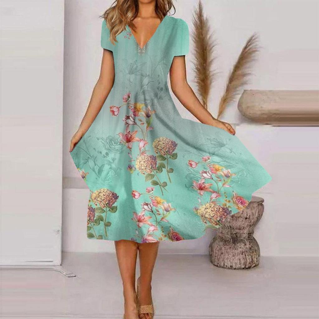 Artistic Large Size Loose Plump Girls Cotton And Linen Printed Short-sleeved Dress Women's Clothing  
