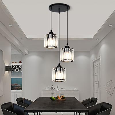 Lampe suspendue moderne à 3 lumières avec abat-jour rond en cristal, lampe suspendue Loft E27, lampe suspendue au plafond pour cuisine, salle à manger, salon, lustre