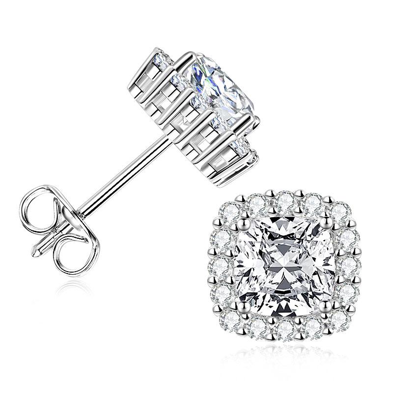 New 14K Gold Filled Cushion Stone Cubic Zirconia Square Stud Earrings Zircon Classic Fat Square Halo Studs Earrings Jewelry Gift Cubic Zirconia: 6x6mm Cushion & 1.5mm Round белого золота