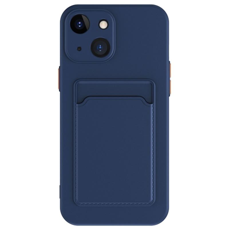

Anti-Scratch Phone Case for iPhone 15 Plus Pure Color Soft TPU Phone Cover with Card Holder Dark Blue