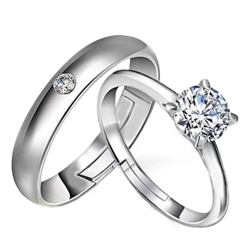 Adjustable Crown Diamond Couple Rings: Stylish Korean-Inspired Wedding Proposal Bands for Men and Women