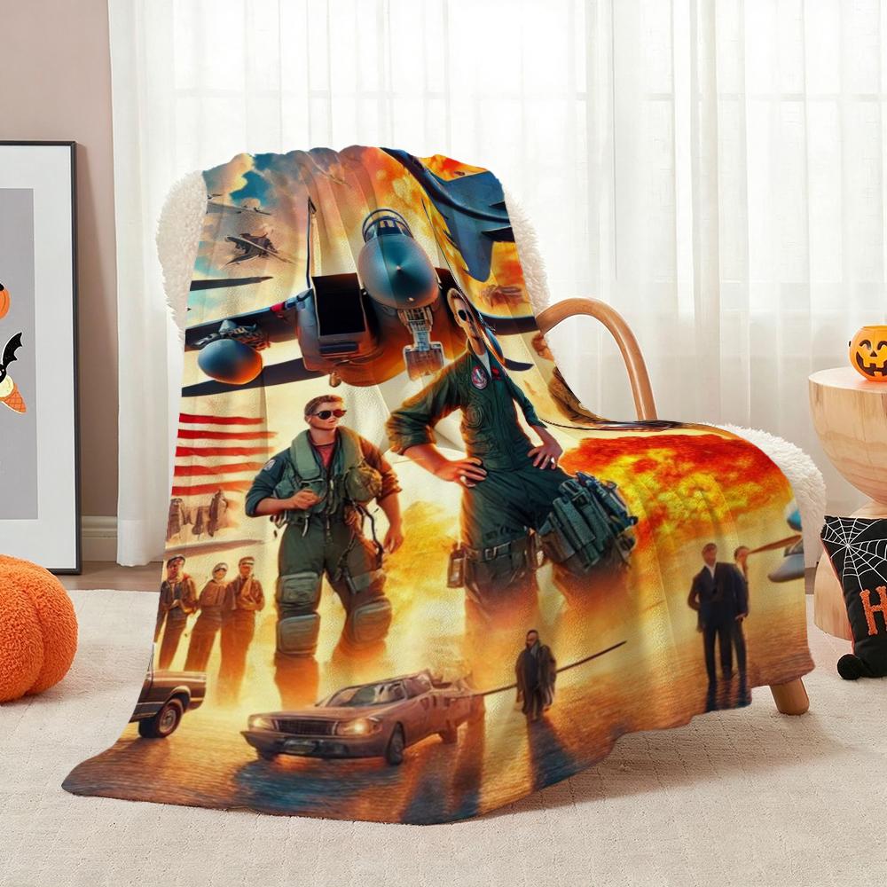 Top Gun Style Fighter Jet Pilot Poster Pattern Theme Flannel Blanket Skinfriendly Warm Throw Blanket For Living Room Office Nap Home Party Decor