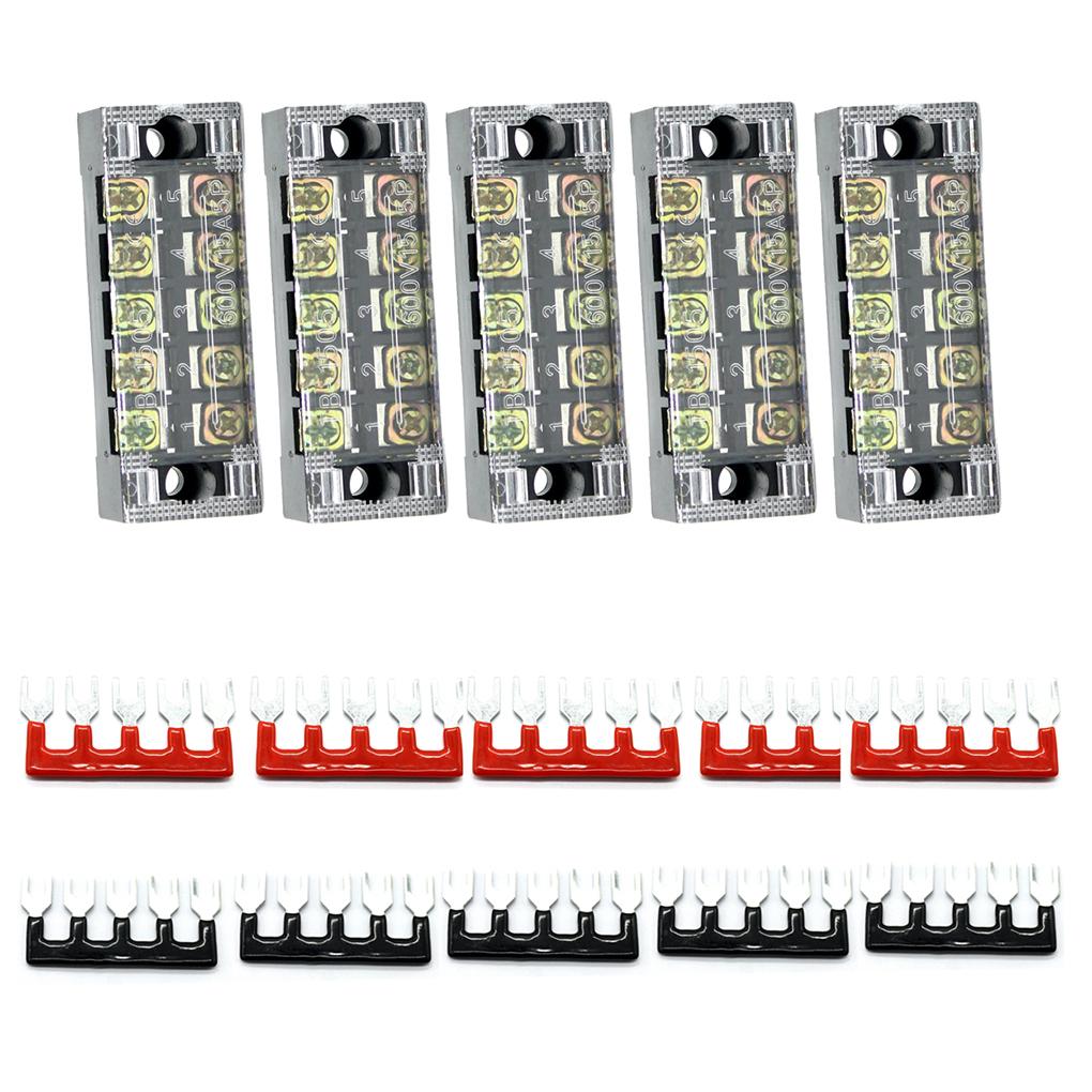 5pcs 600V 15A Dual Rows 5P Barrier Screw Terminal Rows 5P Barrier Block Fork Type 400V 15A 5P Terminal Strip