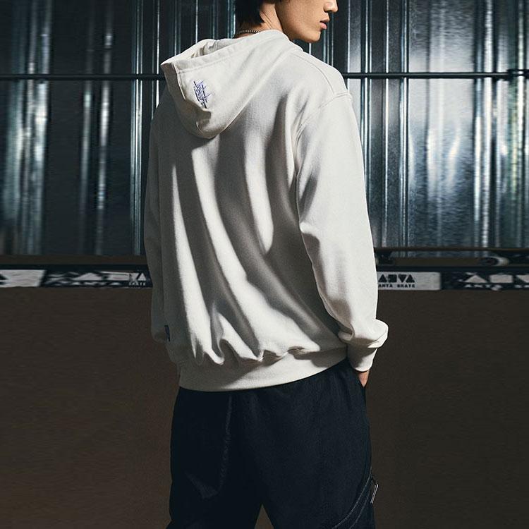 Anta Pattern Printed Sports Drawstring Long Sleeve Hoodie Unisex hoodies Paper-White 172218702R-1