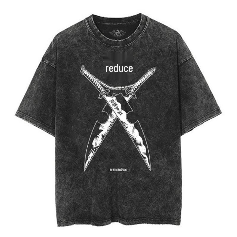 Vintage Washed Anime Print Men’s Harajuku T-Shirt