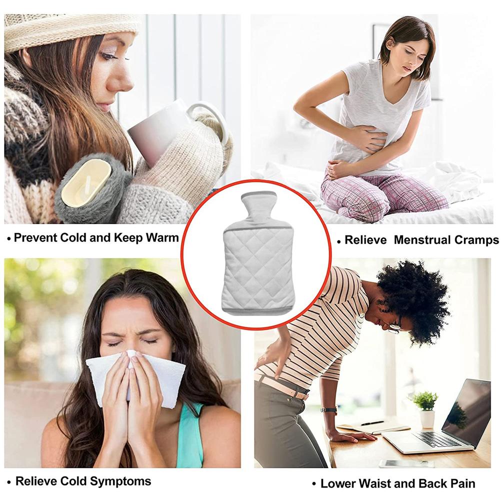 Rubber Hot Water Bottle 2.0L with Plush Detachable Washable Hand Pocket Cover Winter Hand Warmer