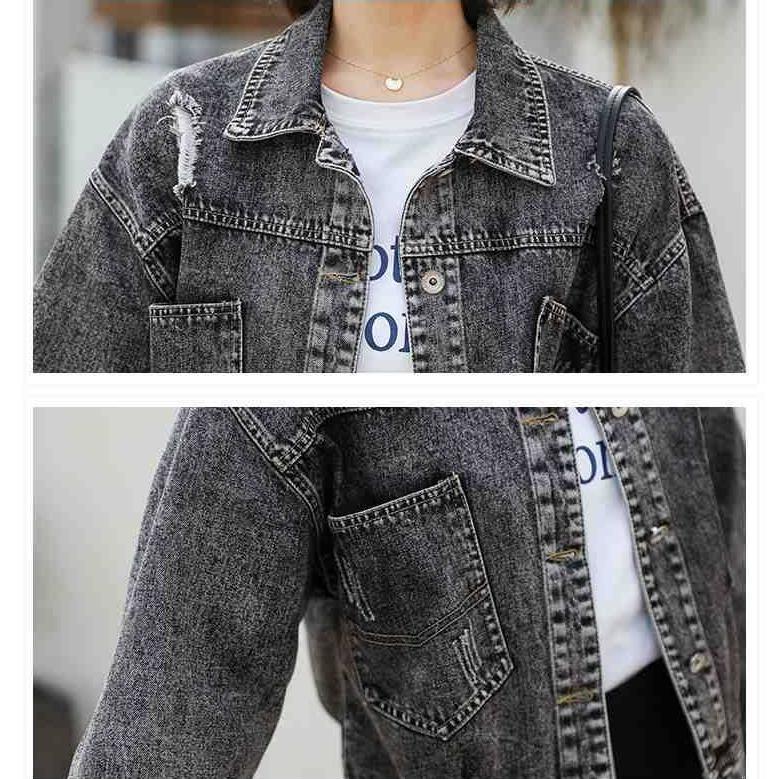 Denim Jacket Women Grey Loose Coat Casual Vintage Bomber Jackets Female Outwear 2019 Autumn Jackets