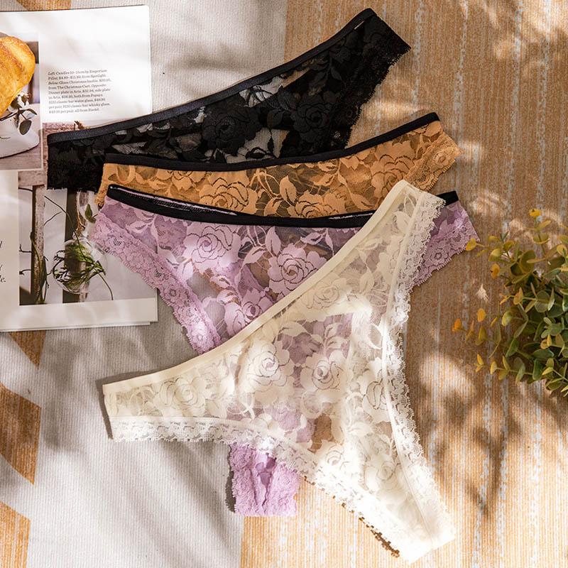 CINOON Women Sexy Lace Panties Transparent Low-waist Underpant Hollow Out Thong Female  Embroidery G-string Underwear Lingerie