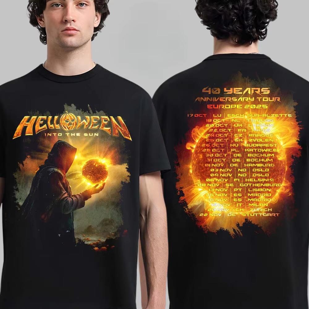 Helloween 2025 Europe Tour Hooded Wizard Poster Print Tee Power Metal Band Streetwear Casual Unisex Top with Full Show Dates