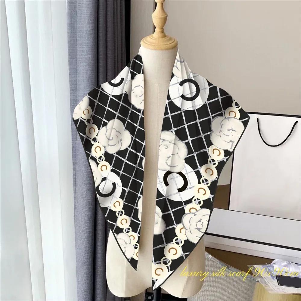 French 90cm New Rose Twill Silk Women's Travel Sunscreen Shawl Large Square Scarf Headscarf Scarf Scarf  Scarf Women Luxury