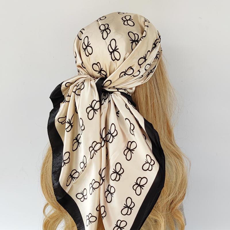 Halstuch Schal Wickeltücher Druck Seidensatin Schal quadratisch Damen Muslimischer Hijab Elegant Stirnband Bandana Design Marke Foulard