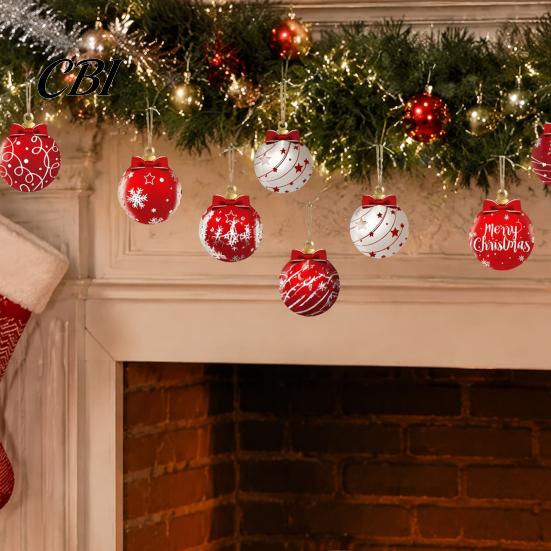 Christmas Tree Decorations Set Red White Balls, Wooden Ball Shape Hanging Ornaments, Snowflake Reindeer Ornaments Santa Designs, Festive Winter
