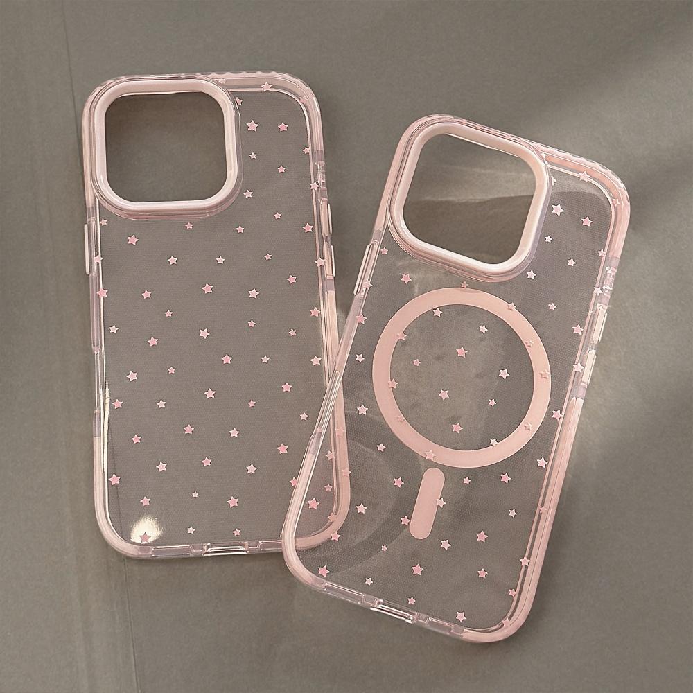 For Pink Stars Cute Transparent TPU Case for For Iphone 16 1 12 13 14 Pro Max 11 16proMax Magnetic Wireless Charging Cover