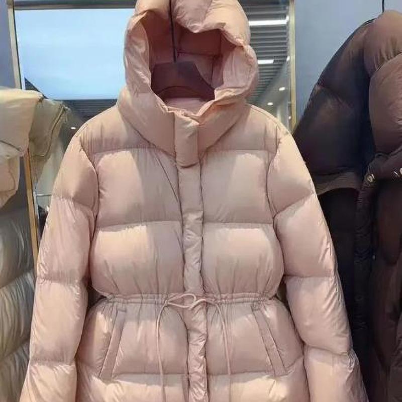 Módní vatovaná bunda dámská podzimní zimní péřová bunda parky s kapucí stahovací pas tlustá teplá svrchní vrstva dámská