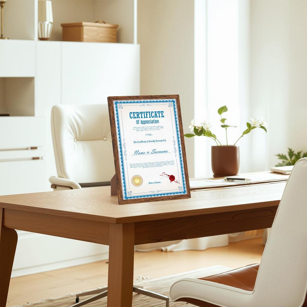 Wtrgas Photo Frame A4 Award Frame Wood Grain Award Photo Frame Wall Hanging Tabletop Brown 1 Piece