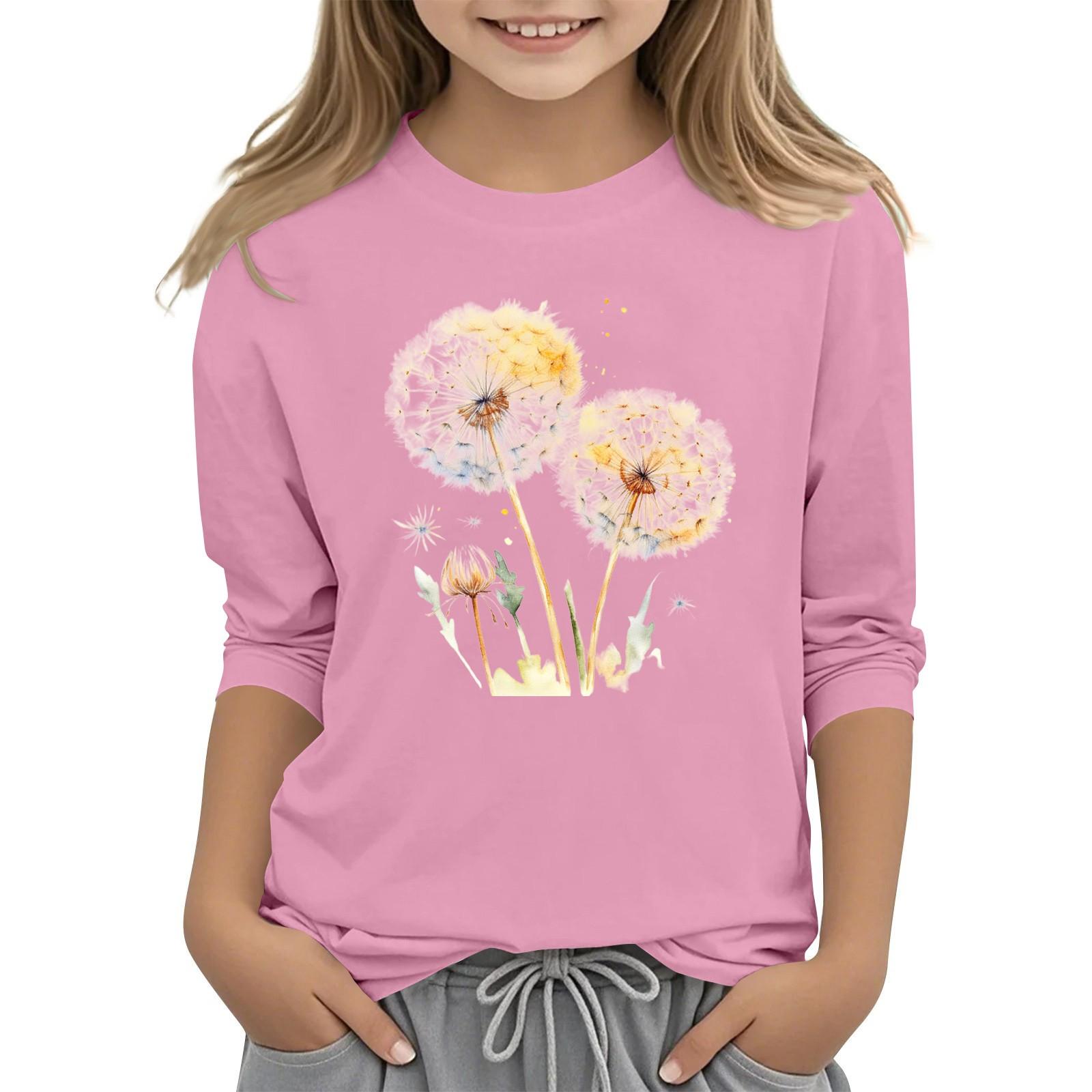 

Children s 3/4 Sleeve Round Neck Flowers Print Casual Top 160 рожевий