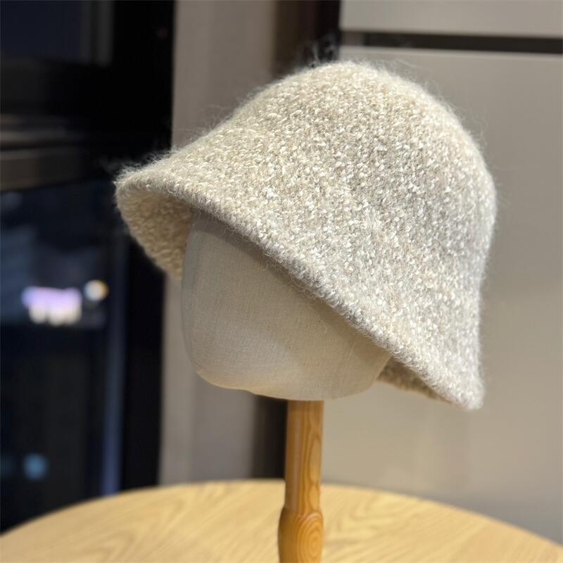 Retro Fisherman Hat Children Autumn and Winter Versatile Warm Ear Protection Bucket Hat Plain Face Covering Plush Basin Hat Tide