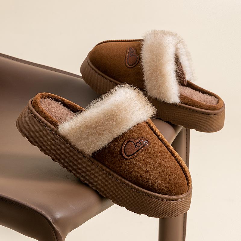 Women's Fluffy Plush Cotton Slippers - Fashionable Buckle, Anti-Slip, Super Warm, Non-Shedding, Thick Sole, Furry Autumn/Winter Style.