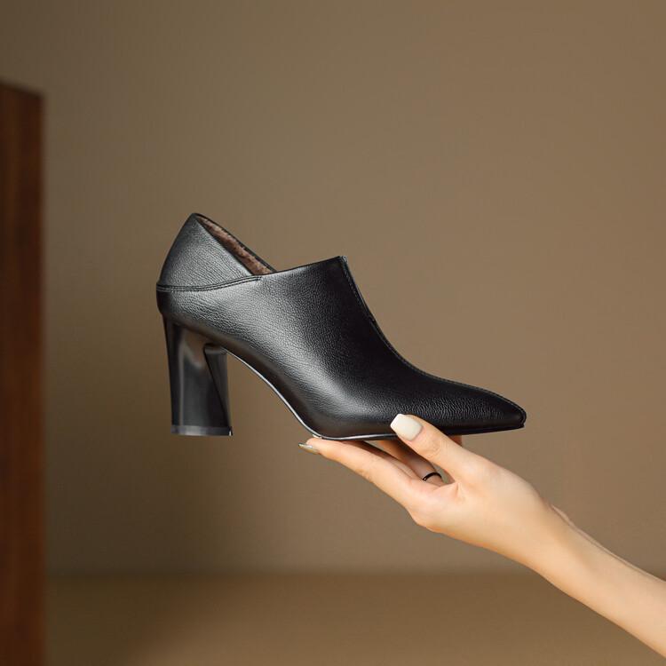 Mode Neue Herbst Winter Echtleder Damen Schuhe Mode Spitzschuhe für Damen Blockabsatz High Heels Damen Schuhe Pumps